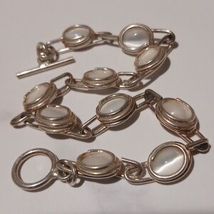 Sterling Silver White Stone Link Bracelet 8" 10 Grams Vintage